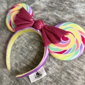 Disney Parks Pink Bow Lollipop Swirl Candy Sweet Treat Minnie Ear Headband